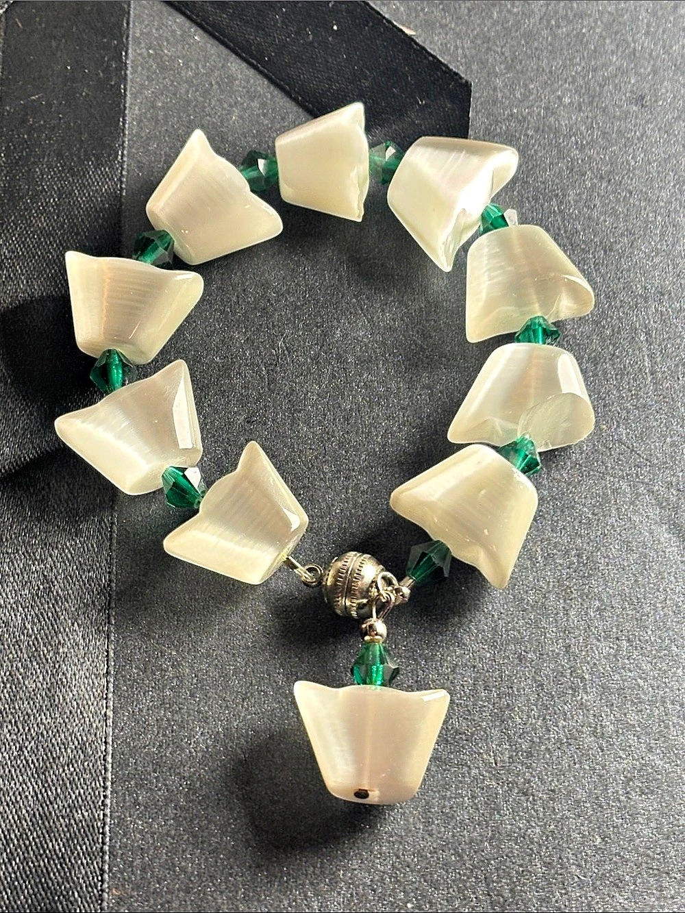 Statement Beaded Bracelet in White & Green Like New